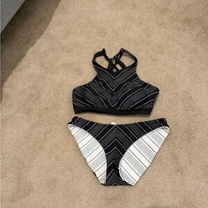 Athleta Black and White Striped Swimwear